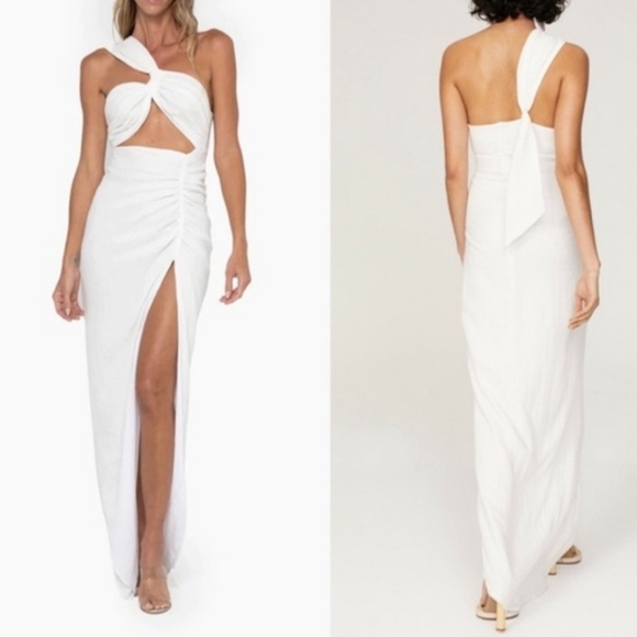 Just Bee Queen Harlow Dress White Cutout One Shoulder Maxi Size l (run small) - Picture 7 of 11
